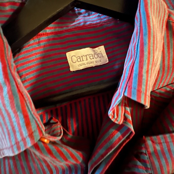 Silk blue and red striped button up - Picture 2 of 3